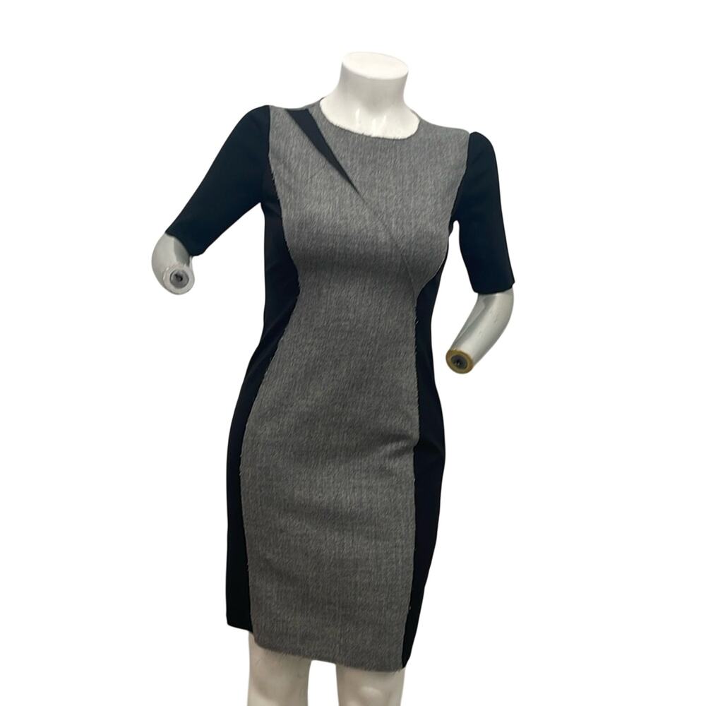 Elie Tahari Axel Combo Black Gray Sheath Dress Short Sleeve Workwear Classic 10